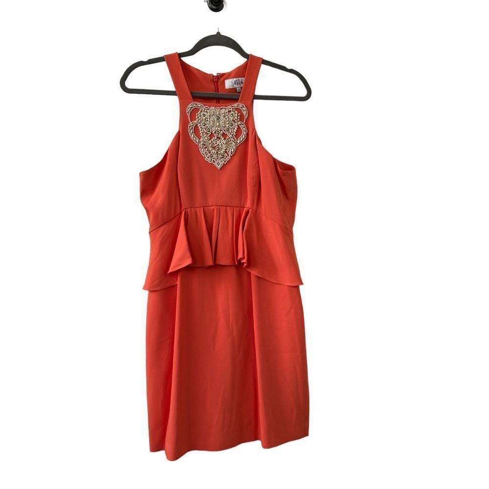 Tibi Beaded Embellished Sleeveless Peplum Dress Orange Women's Size 10